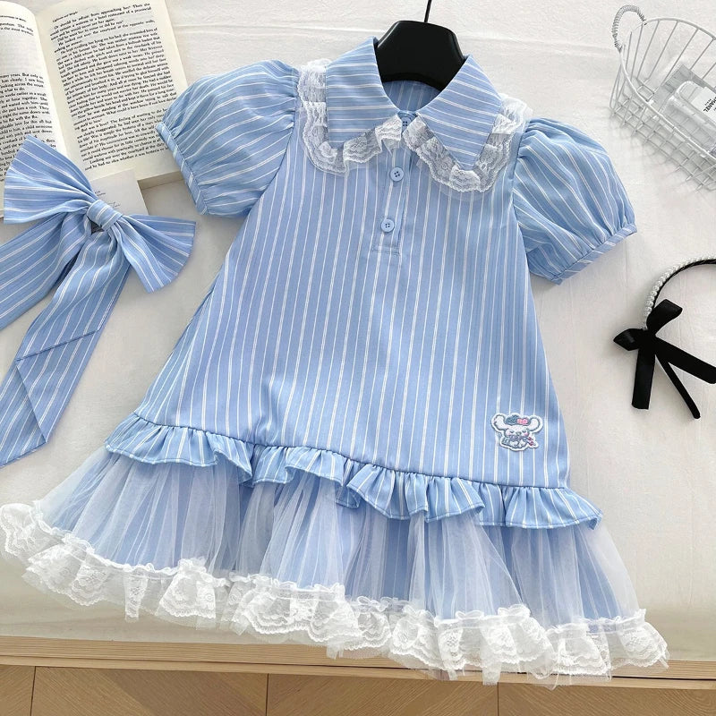 Blue Bow Ruffle Dress