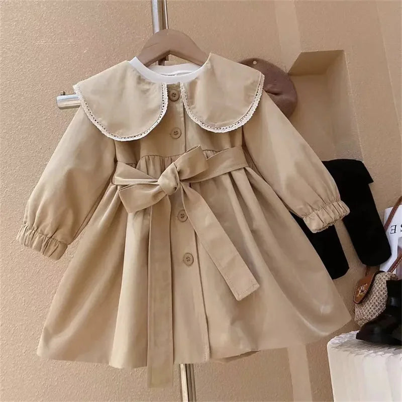 Kids' Trench Coat with Peter Pan Collar and Bow
