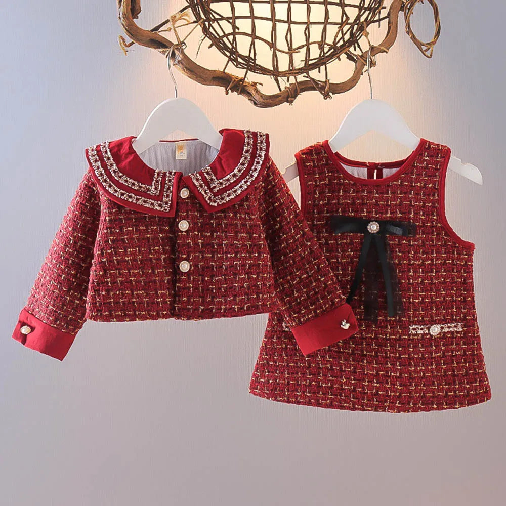 Red Paris Tweed Outfit for Girls
