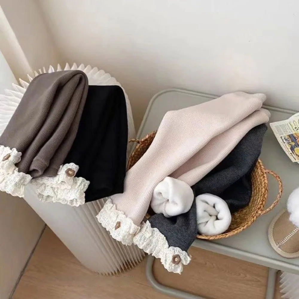 Cozy Winter Leggings with Lace Trim