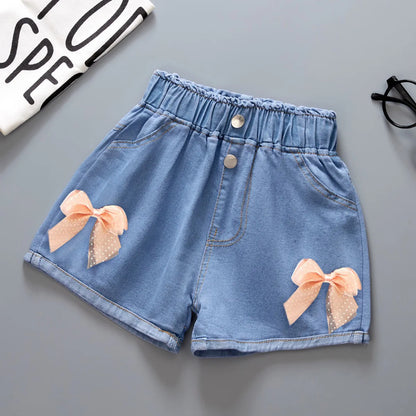 Soft Denim Shorts with Bows and Cute Details