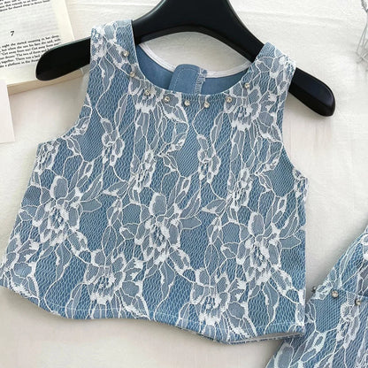 Lace Blossom Blue & White Girls Set