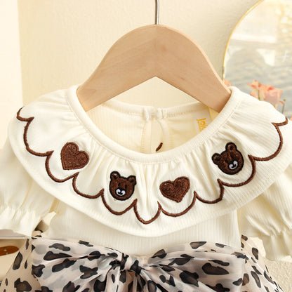Baby Girl Bear Collar Leopard Dress