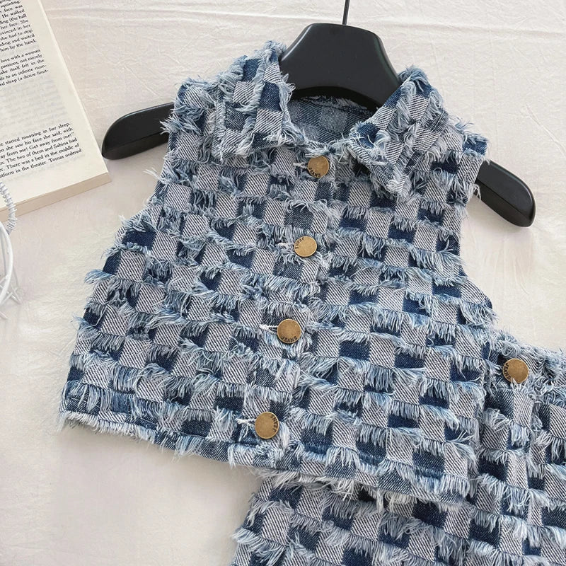 Braided Denim Girls Set