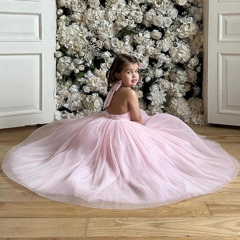 Long Pink Princess Tulle Dress for Girls
