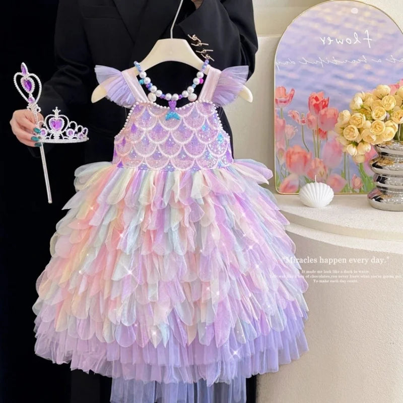 Rainbow Mermaid Princess Dress for Girls