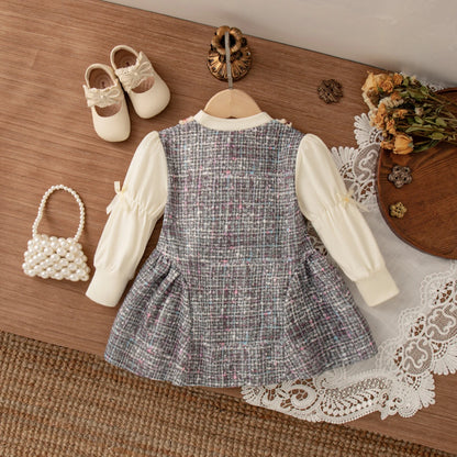 Baby Girl Tweed Dress with Long Sleeves