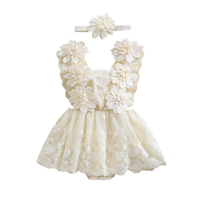 3D Blossom Lace Baby Romper Set