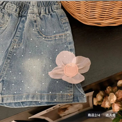 Sweet Lace Bow Denim Shorts