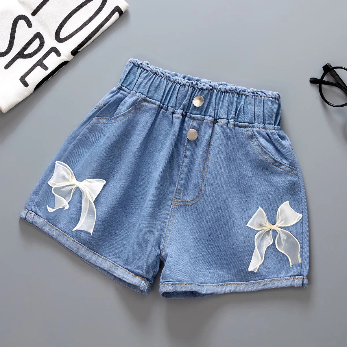 Soft Denim Shorts with Bows and Cute Details