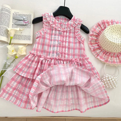 Sweetheart Bow Pink Plaid Dress for Girls