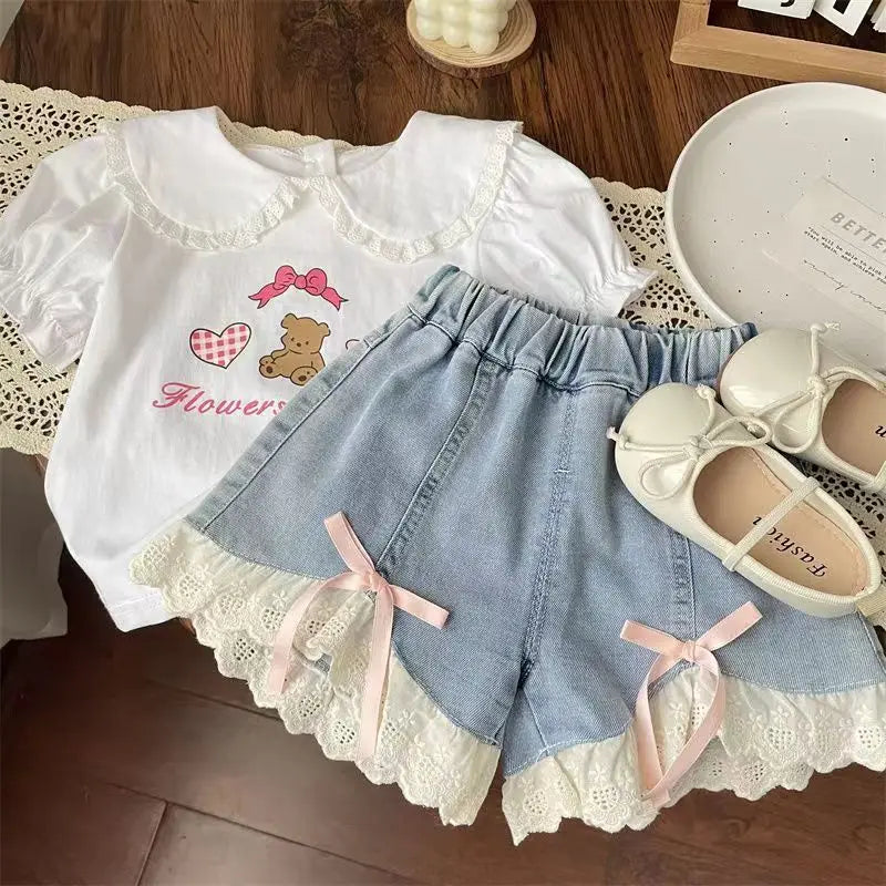 Sweet Lace Bow Denim Shorts