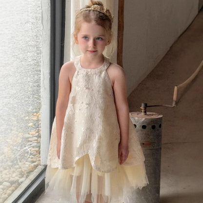 Golden Bloom Children's Party Dress