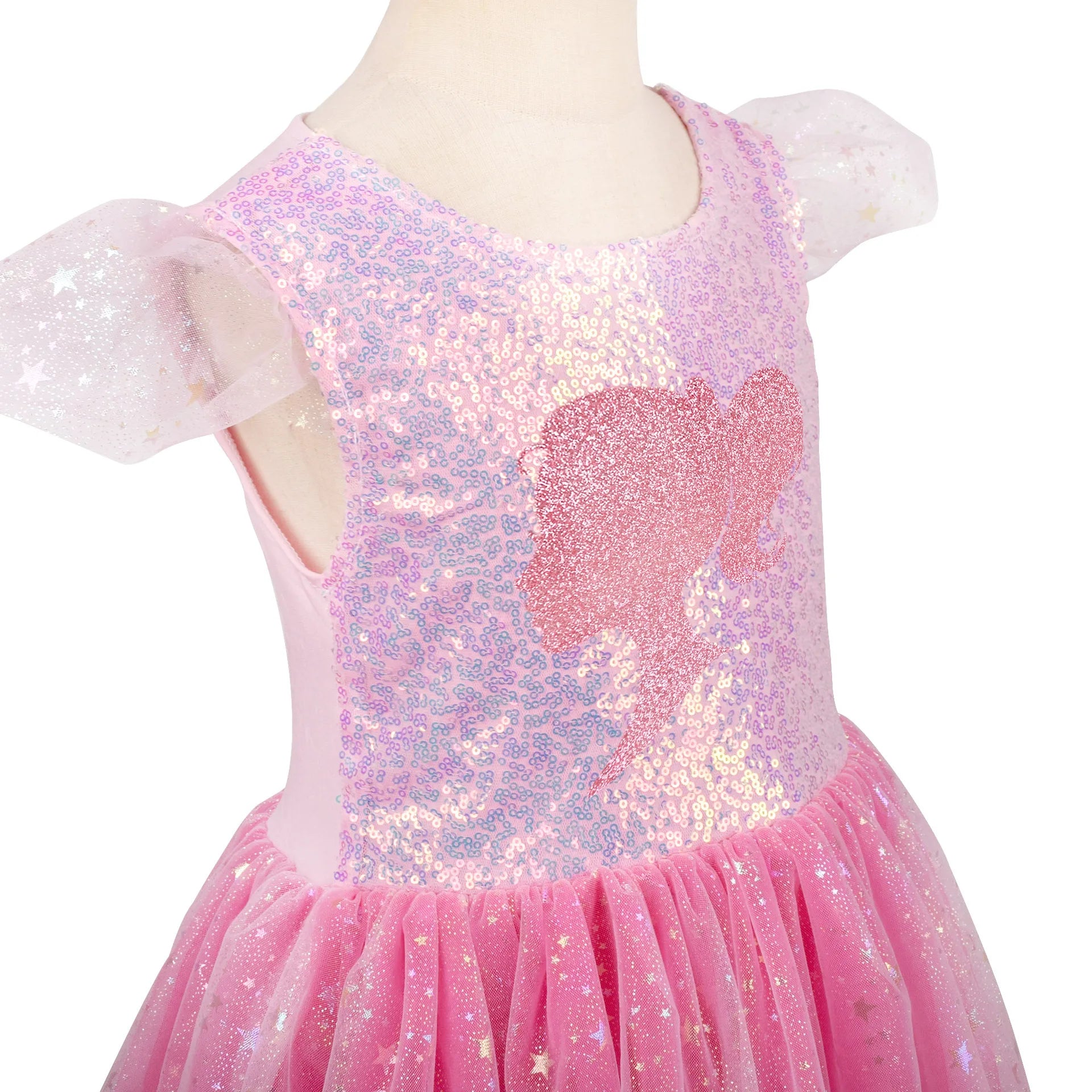 Pink Glamour Doll Dress for Girls with Bow Tiara