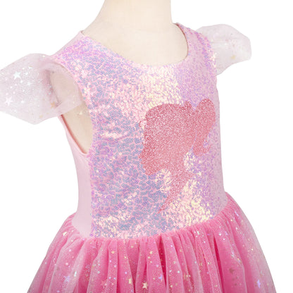Pink Glamour Doll Dress for Girls with Bow Tiara