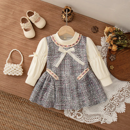 Baby Girl Tweed Dress with Long Sleeves