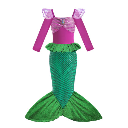 Long Sleeve Mermaid Princess Costume with Wig