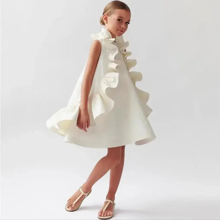 Luxury White Ruffle Dress for Girls