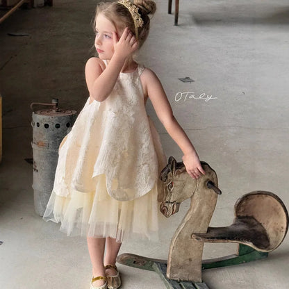 Golden Bloom Children's Party Dress