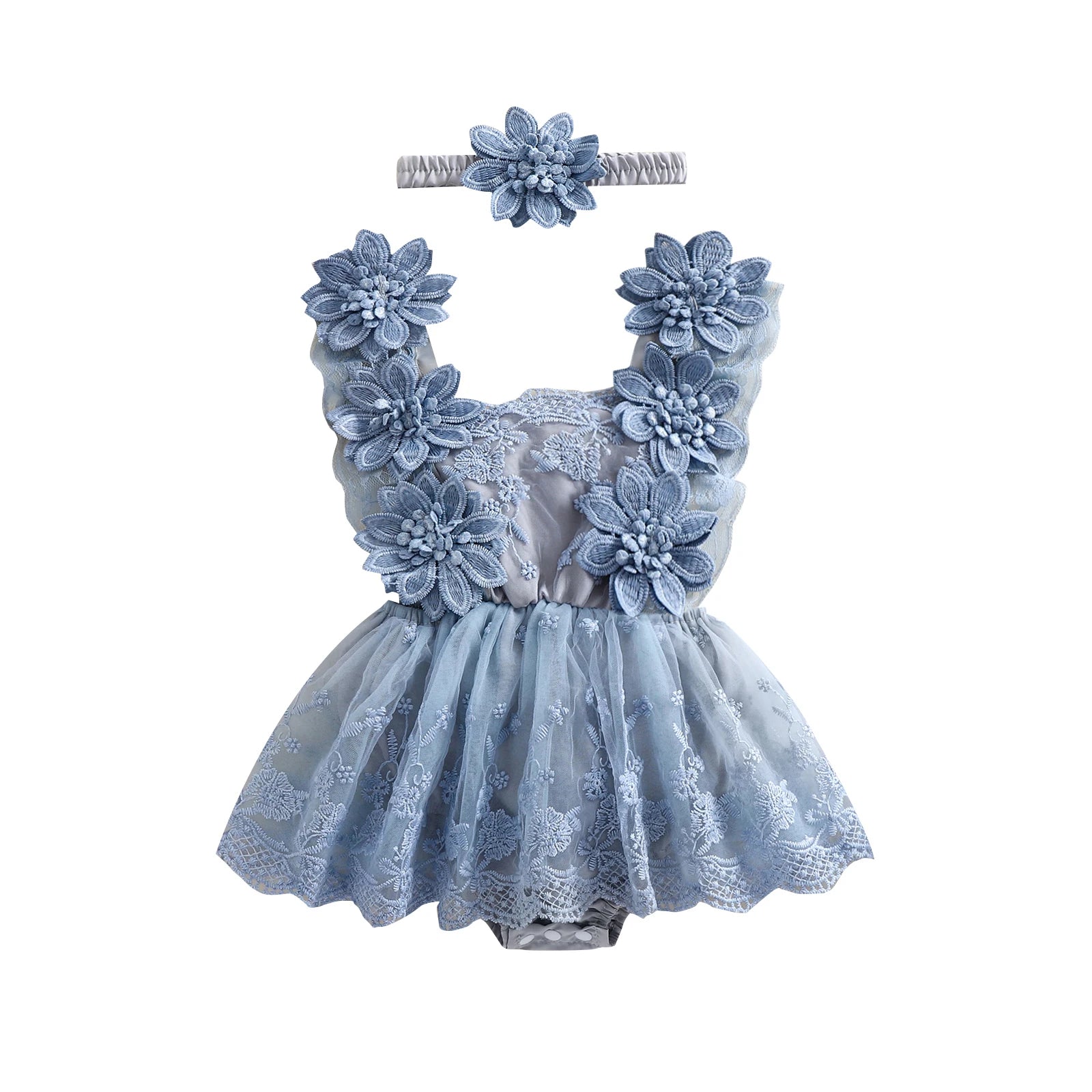 3D Blossom Lace Baby Romper Set