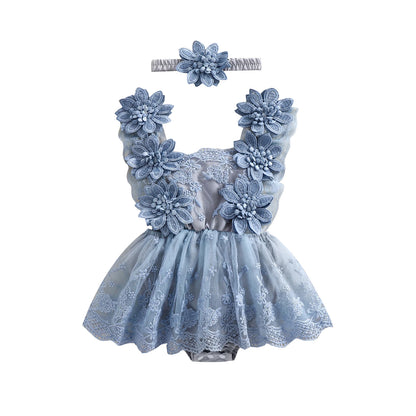 3D Blossom Lace Baby Romper Set