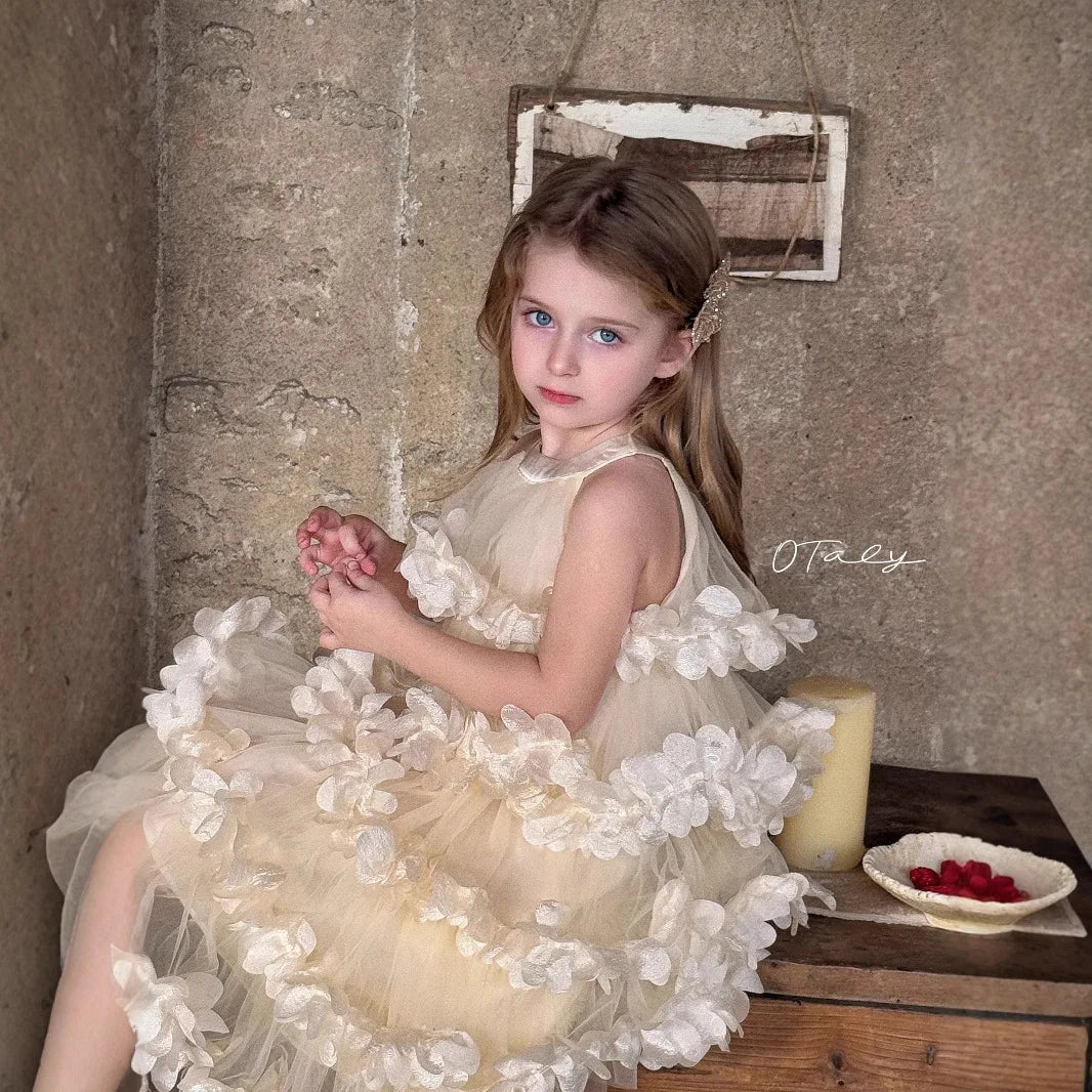 Golden Petal Kids Party Dress