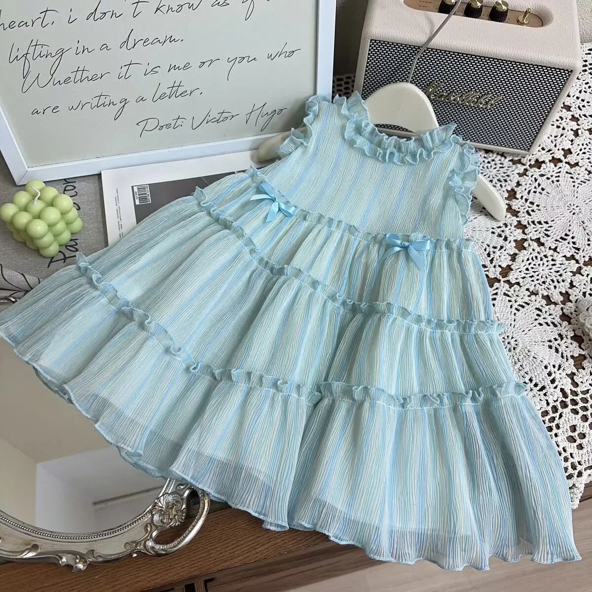 Blueberry Whispers – Light Blue Ruffle Dress for Girls