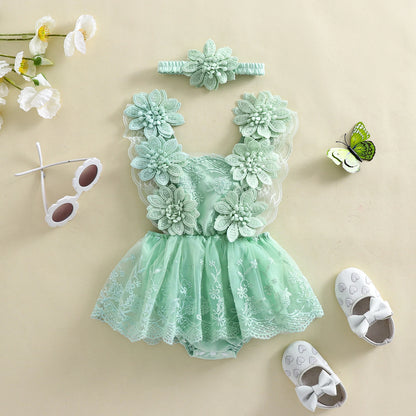 3D Blossom Lace Baby Romper Set