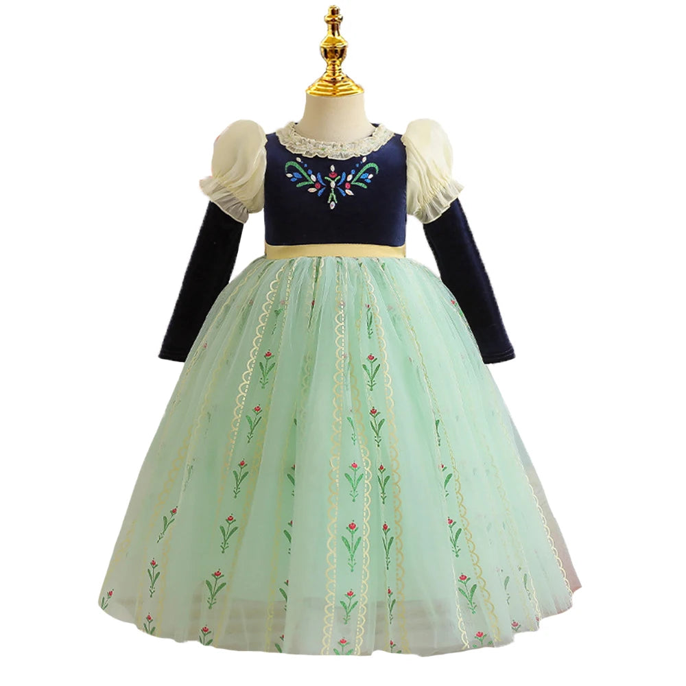Autumn Princess Costume for Girls – Blue & Green Gown