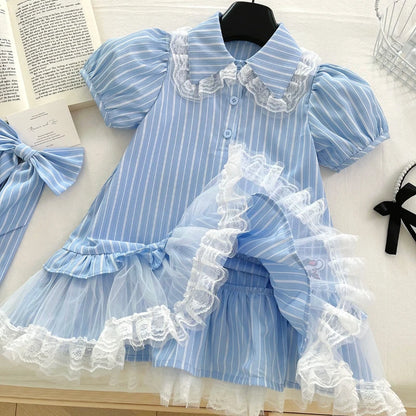 Blue Bow Ruffle Dress