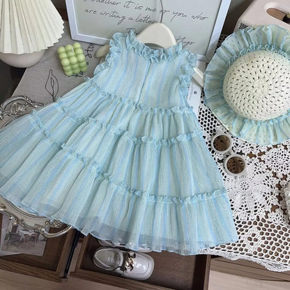 Blueberry Whispers – Light Blue Ruffle Dress for Girls