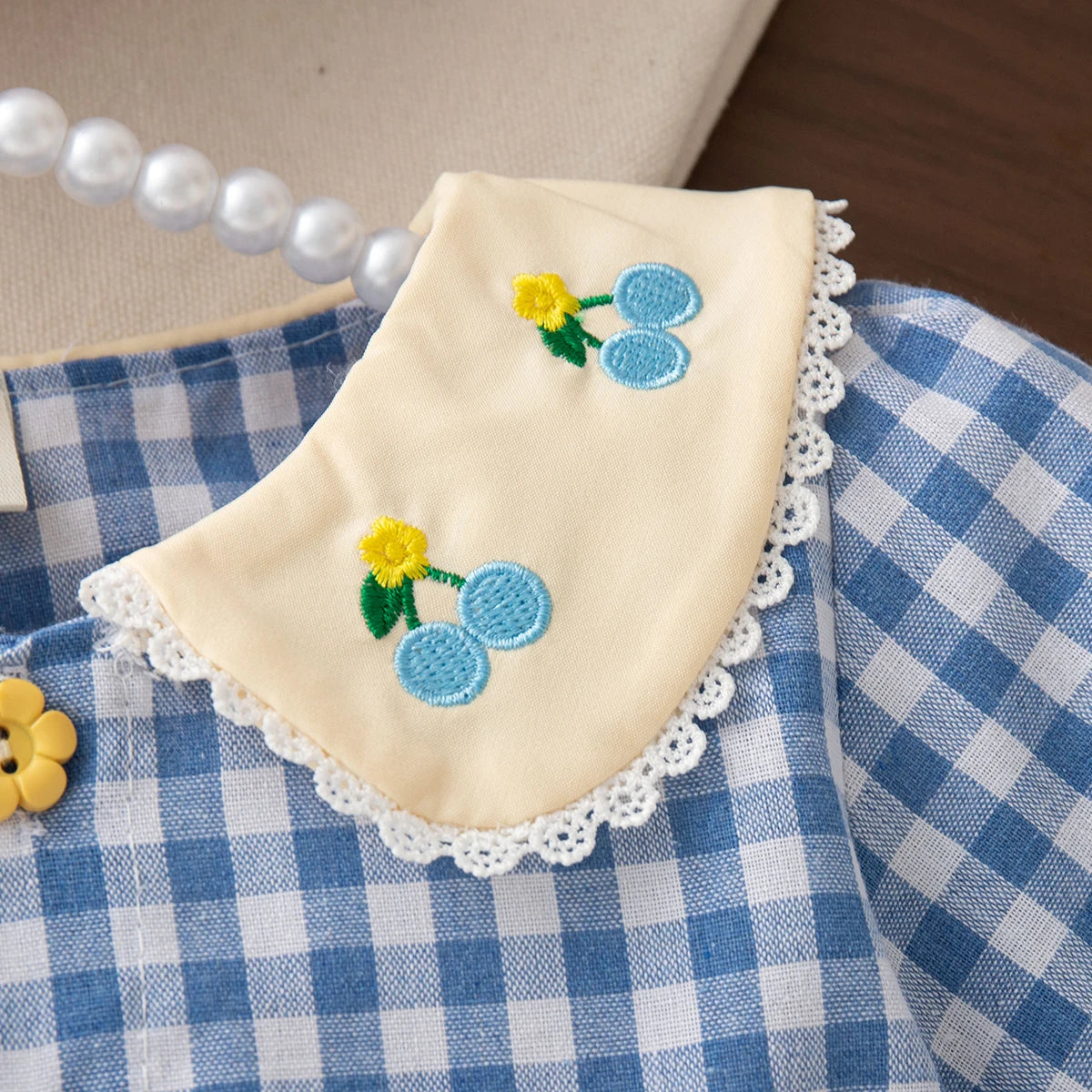 Gingham Bunny Embroidered Dress for Girls