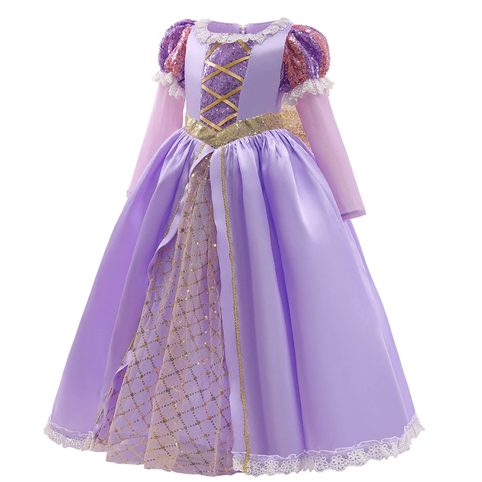 Long Sleeve Fairy Tale Princess Dress – Lilac & Gold