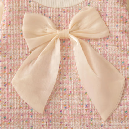 Baby Girl Tweed Dress with Bow and Tulle Hem