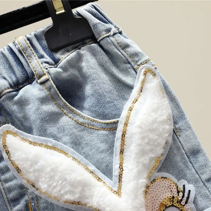 Sparkle Bunny Denim Shorts with Ruffles