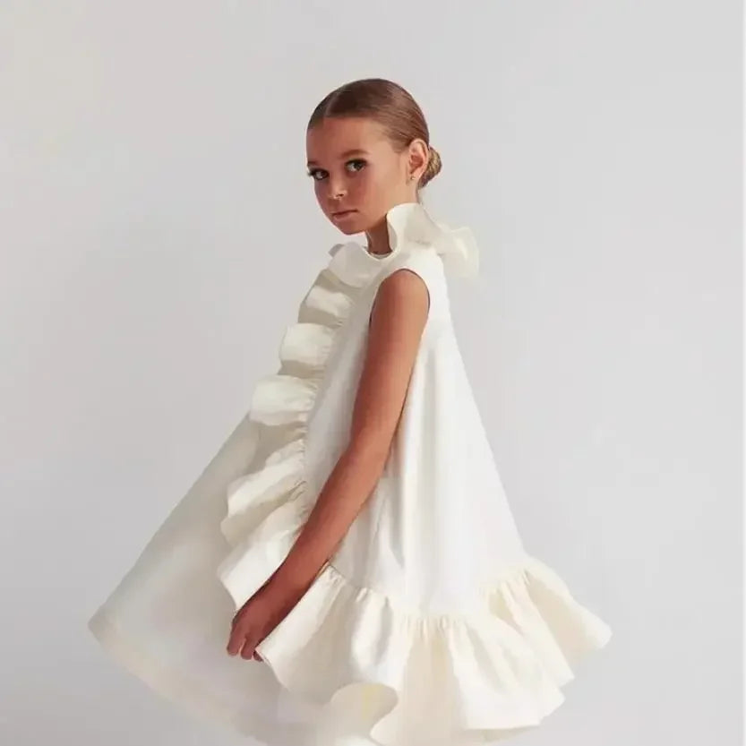 Luxury White Ruffle Dress for Girls
