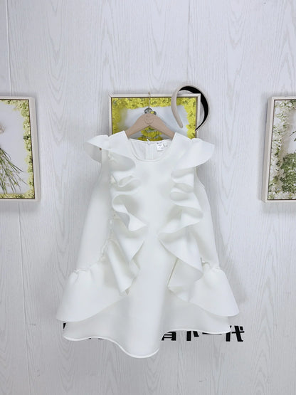 Luxury White Ruffle Dress for Girls