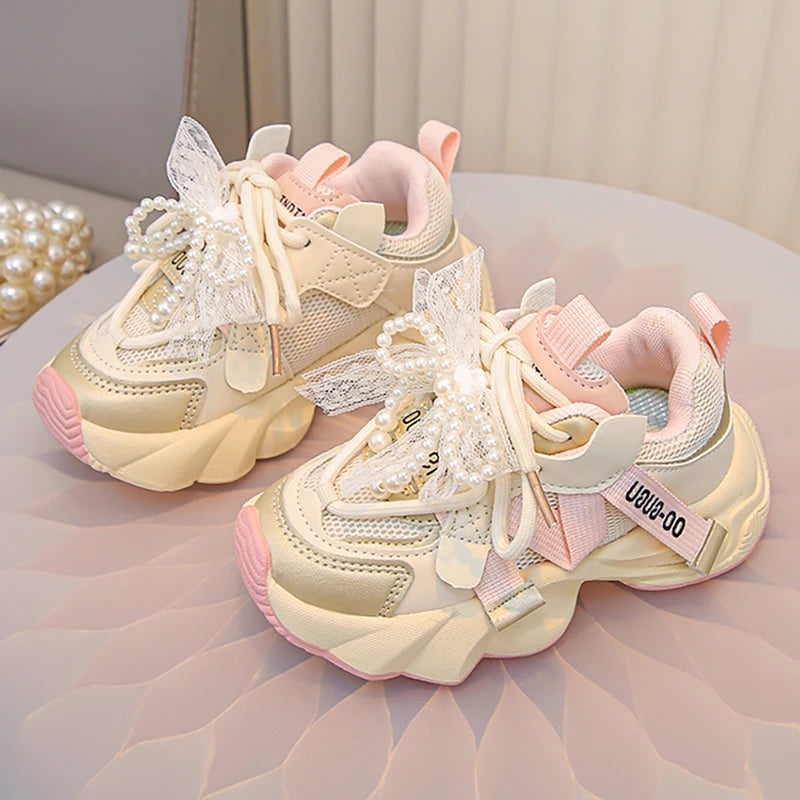 Kids Fashion Sneakers with Pearl Bow