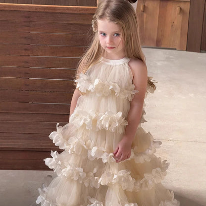 Golden Petal Kids Party Dress