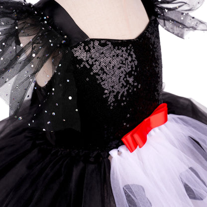 Girls Black & White Villain Costume