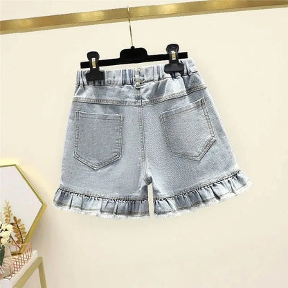 Sparkle Bunny Denim Shorts with Ruffles