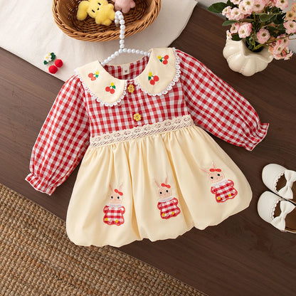 Gingham Bunny Embroidered Dress for Girls