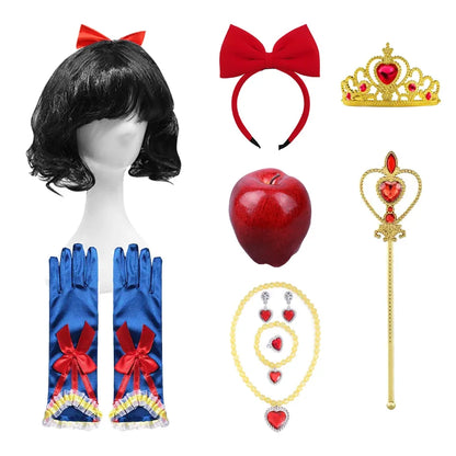 Forest Princess Accessory Set – Short Wig, Red Bow, Crown & Gloves