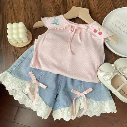 Sweet Lace Bow Denim Shorts