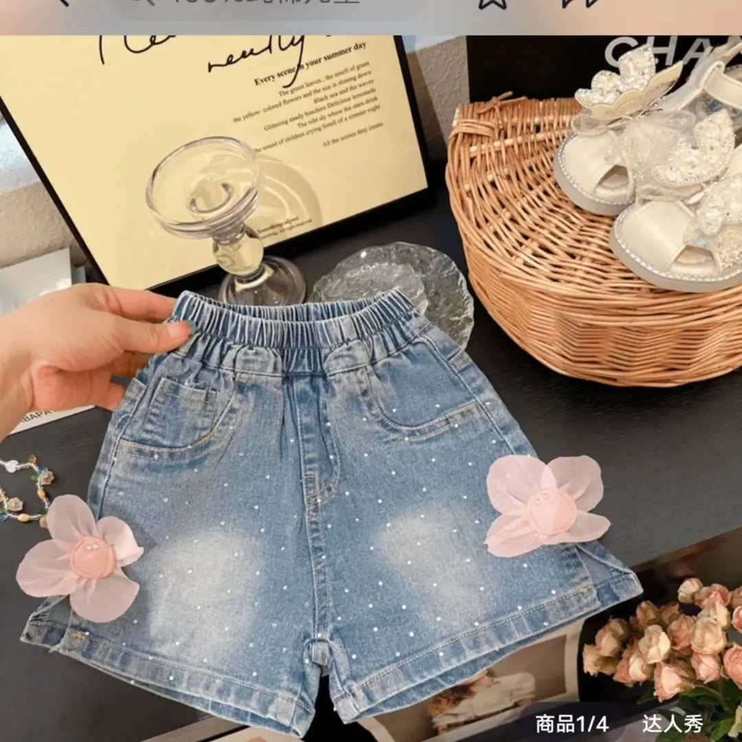 Sweet Lace Bow Denim Shorts