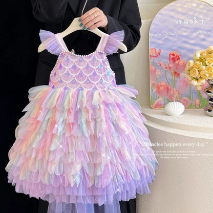 Rainbow Mermaid Princess Dress for Girls