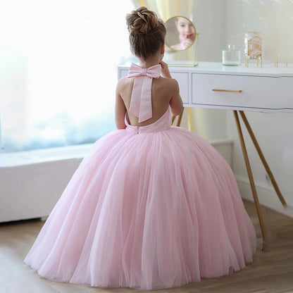 Long Pink Princess Tulle Dress for Girls