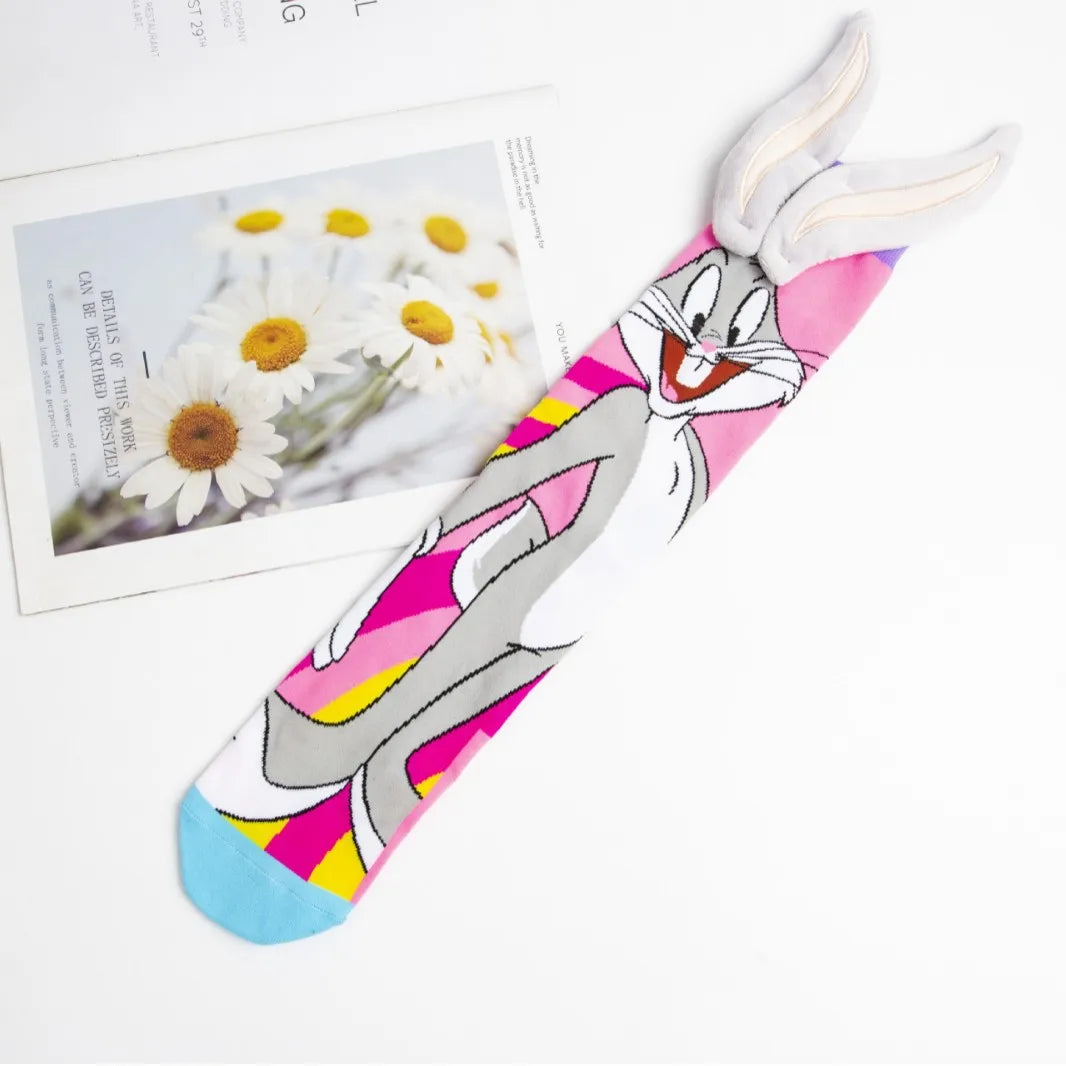 Bunny & Birdie Knee-High Socks for Girls – With 3D Flower and Ears