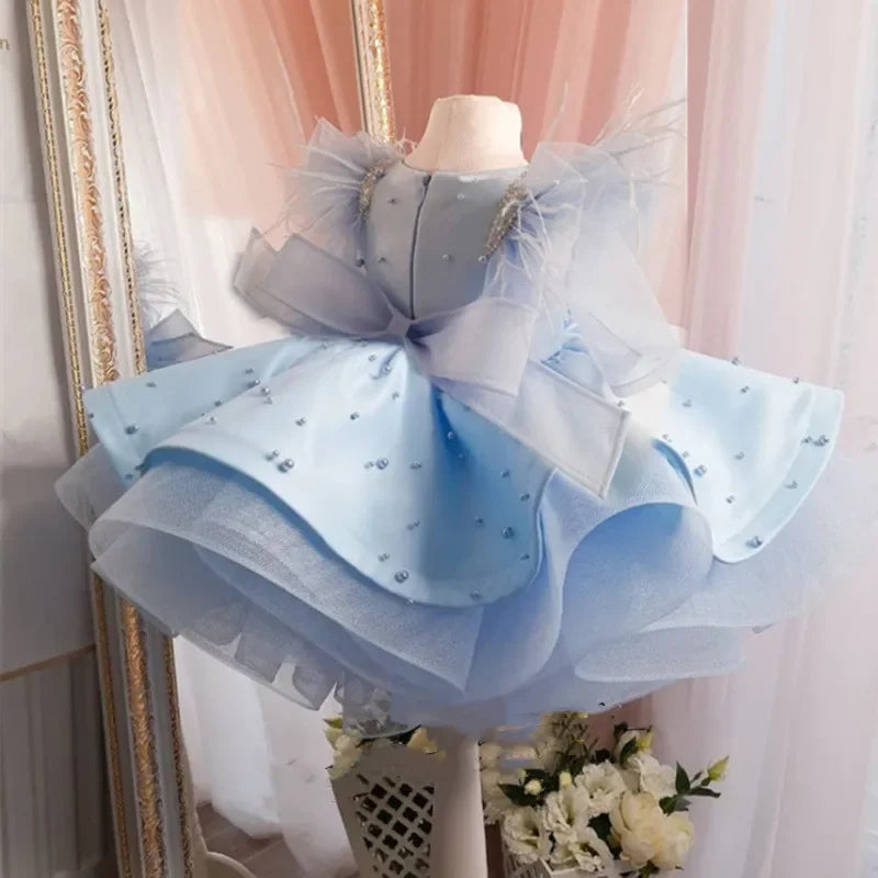 Dream Princess Blue Girls' Dress with Pearls and Tulle