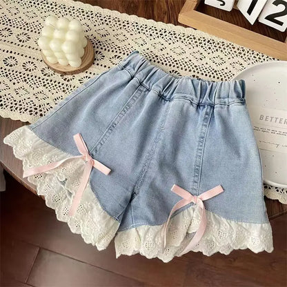 Sweet Lace Bow Denim Shorts